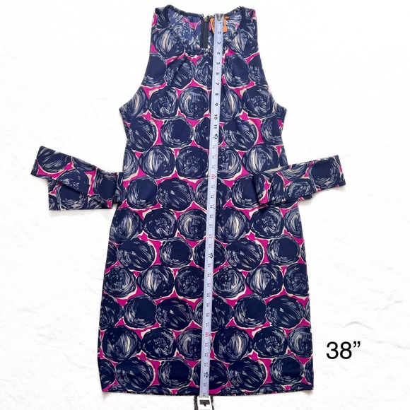SOLD-Tory Burch Floral Print Belted Blue Pink Knee Length Sleeveless Dress - Picture 10 of 10